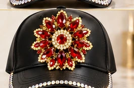 Crimson Royale faux leather crystal embellished cap