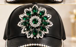 Emerald Royale faux leather crystal embellished cap