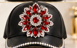 Ruby Royale faux leather crystal embellished cap