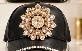 Blush Royale faux leather crystal embellished cap
