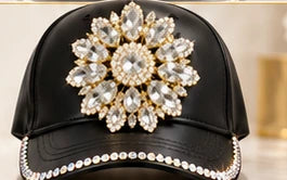 Crystal Royale faux leather crystal embellished cap