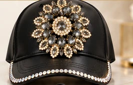 Midnight Majestic faux leather crystal embellished cap